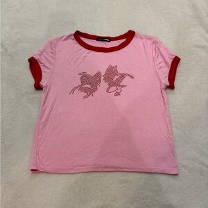 Fashion Nova Cropped Pink Angel and Devil Rhinestone Baby T Shirt​​